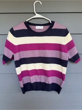 Women’s Medium Striped Crewneck Sweater - Purple, Cream, Navy